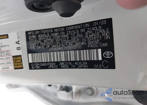 2023 Toyota Corolla Hybrid Le from USA, damaged, VIN JTDBCMFE7P3013105